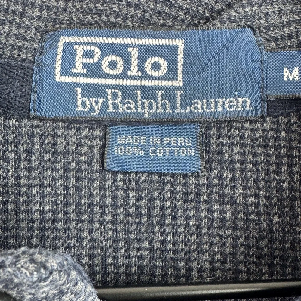 Polo Ralph Lauren Sweater Shirt Mens M Blue Gray Houndstooth Cotton Long Sleeve